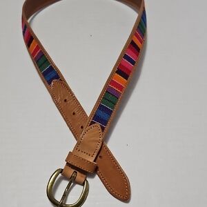 Multicolor Striped Leather Belt Size M/L